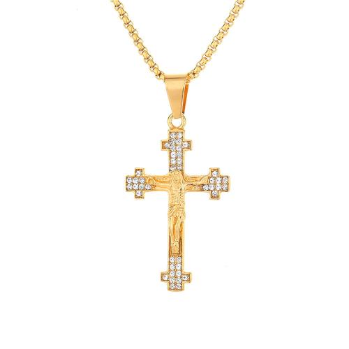 Stainless Steel Cross Pendants, 316 Stainless Steel, Unisex & different styles for choice & with rhinestone, golden, 31x52mm, Sold By PC