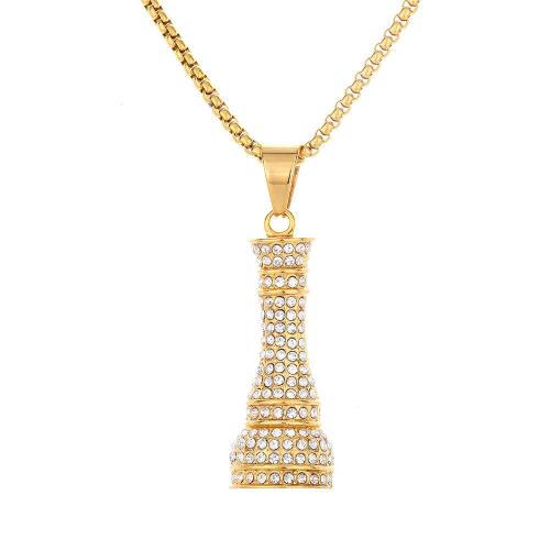 Stainless Steel Pendants, 316 Stainless Steel, fashion jewelry & Unisex & with rhinestone, golden, 18x49mm, Sold By PC