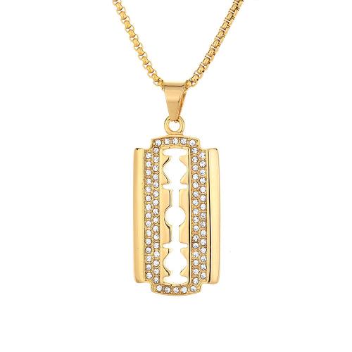Stainless Steel Pendants, 316 Stainless Steel, Razor Blade, fashion jewelry & Unisex & with rhinestone, golden, 26x53mm, Sold By PC