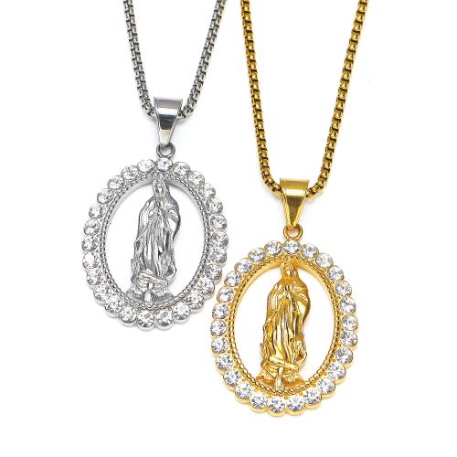 Stainless Steel Jewelry Necklace 304 Stainless Steel Virgin Mary Vacuum Ion Plating fashion jewelry & micro pave cubic zirconia & for woman Sold By PC