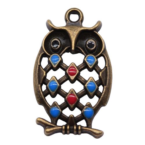 Zinc Alloy Animal Pendants Owl antique bronze color plated DIY & enamel Sold By PC