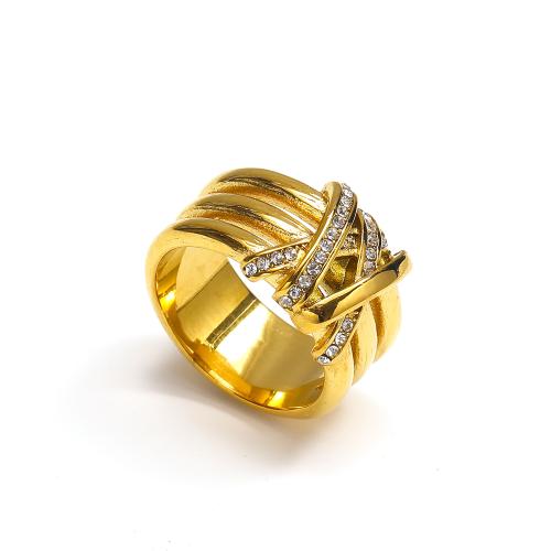 خاتم إصبع الفولاذ المقاوم للصدأ, 304 الفولاذ المقاوم للصدأ, مجوهرات الموضة & حجم مختلفة للاختيار & للمرأة & مع حجر الراين, ذهبي, تباع بواسطة PC