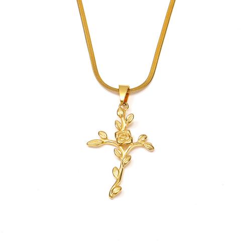 Stainless Steel Jewelry Necklace 304 Stainless Steel Cross Vacuum Ion Plating fashion jewelry & for woman golden Length Approx 45 cm Sold By PC