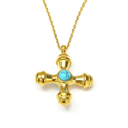 Stainless Steel Jewelry Necklace 304 Stainless Steel with Natural Stone Cross Vacuum Ion Plating fashion jewelry & for woman Length Approx 45 cm Sold By PC