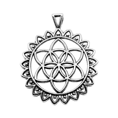 Tibetan Style Hollow Pendants, Flower, antique silver color plated, DIY, 49x41mm, Sold By PC