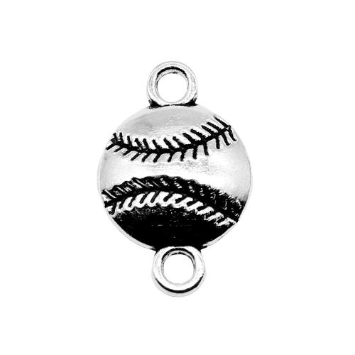Tibetan Style Connector, Baseball, antique silver color plated, DIY & 1/1 loop, 14x22mm, Sold By PC