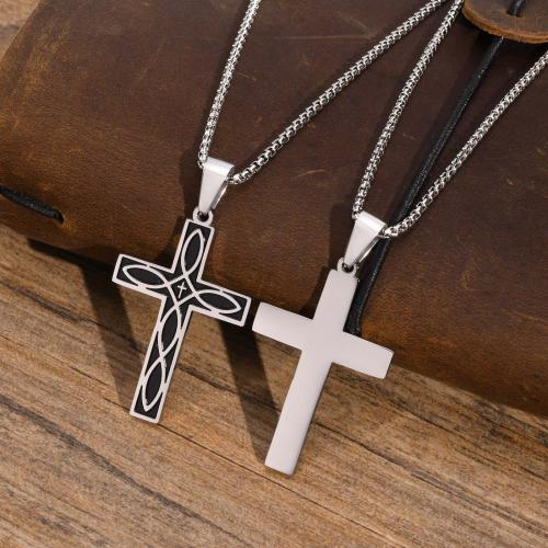 Stainless Steel Jewelry Necklace 304 Stainless Steel Cross silver color plated for man & enamel black Length 60 cm Sold By PC