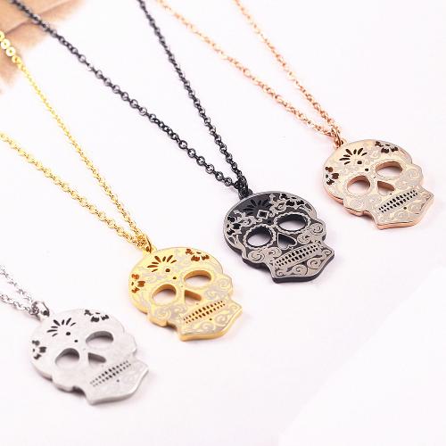 Titanium Steel Necklace Skull plated Double Layer & for man Length 45 cm Sold By PC