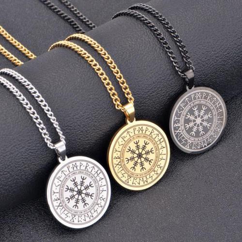 Titanium Steel Necklace, Round, plated, for man & enamel, more colors for choice, 30mm, Length:60 cm, Sold By PC