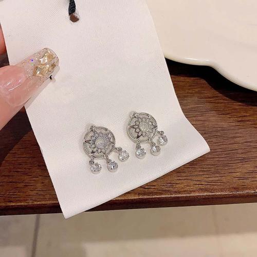Zinc Alloy Drop Earrings with Resin silver color plated fashion jewelry & with rhinestone silver color nickel lead & cadmium free Sold By Pair