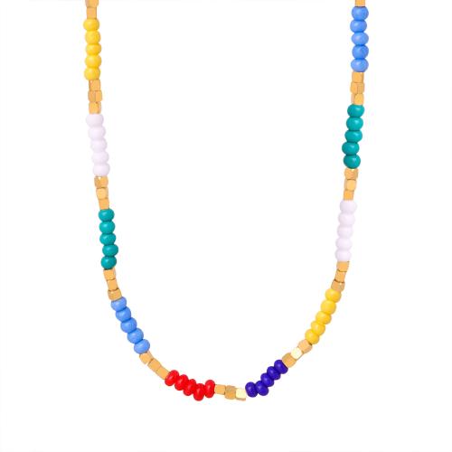 Titanium Steel Necklace, with Seedbead, with 8cm extender chain, 18K gold plated, fashion jewelry & for woman, multi-colored, Length:Approx 40 cm, Sold By PC