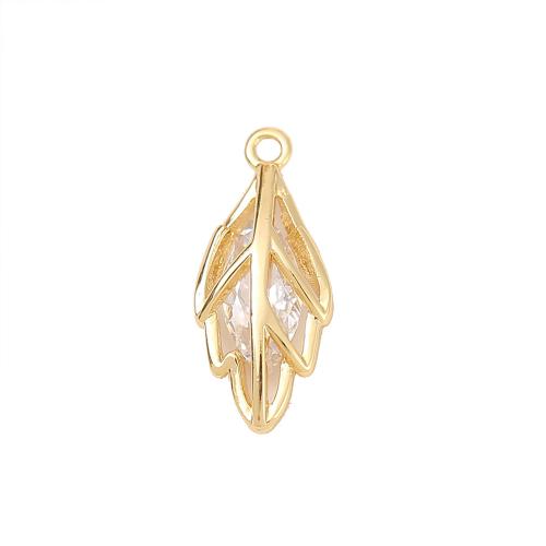 Cubic Zirconia Micro Pave Brass Pendant Leaf real gold plated DIY & micro pave cubic zirconia Sold By PC