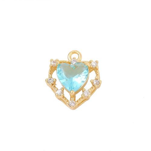 Cubic Zirconia Micro Pave Brass Pendant, Heart, real gold plated, DIY & micro pave cubic zirconia, more colors for choice, Sold By PC