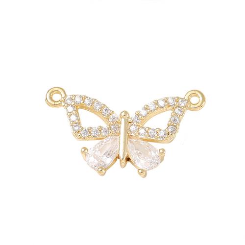 Cubic Zirconia Micro Pave Brass Pendant Butterfly real gold plated DIY & micro pave cubic zirconia & double-hole Sold By PC