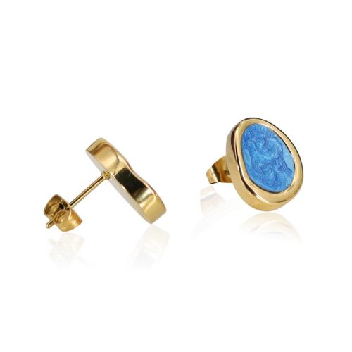 Titanium Steel  Earring, for woman & enamel, golden, 11.50x14.50x3.50mm, Sold By Pair