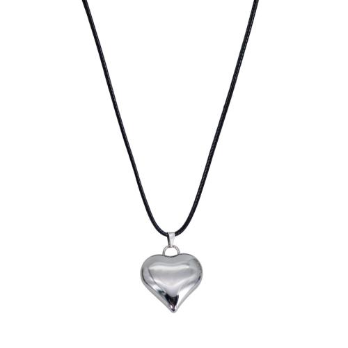 Титановые стали ожерелье, титан, с кожаный шнур, полированный, Женский, серебряный, длина:Приблизительно 41-50 см, продается PC