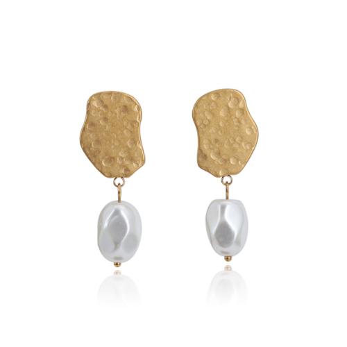 Titanium Steel  Earring, with Plastic Pearl, plated, for woman, golden, 22x16x2.20mm, Sold By Pair