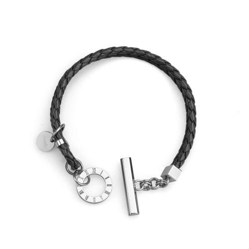 Titanium Steel Bracelet & Bangle, with leather cord, Unisex, more colors for choice, Length:18 cm, Sold By PC