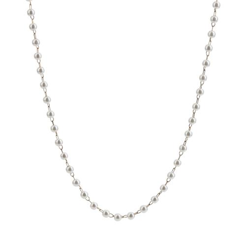 Collar de Acero Titanio, Partículas de acero, con Perlas plásticas, con 5cm extender cadena, hecho a mano, para mujer, dorado, longitud:40 cm, Vendido por UD
