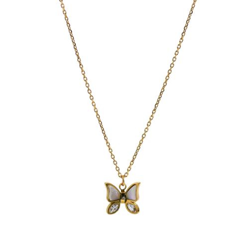 Titanstahl Halskette, mit Weiße Muschel, mit Verlängerungskettchen von 4cm, Micro pave Zirkonia & für Frau, goldfarben, Länge:45 cm, verkauft von PC