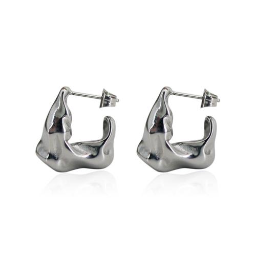 Titanium Steel  Earring, polished, for woman, silver color, 17.50x19x10mm, Sold By Pair