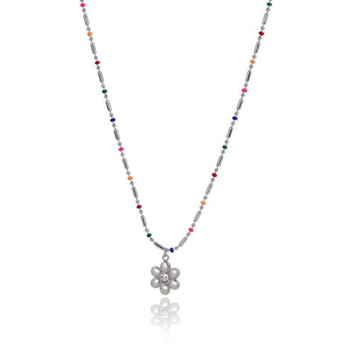 Titanstahl Halskette, mit Verlängerungskettchen von 5cm, für Frau & Emaille, Silberfarbe, Länge:40 cm, verkauft von PC