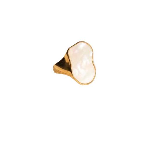 Stainless Steel Finger Ring, 304 Stainless Steel, with Shell, different size for choice & for woman, golden, Sold By PC
