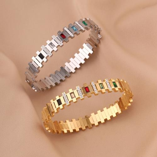 Titanium Steel Bracelet & Bangle, with Gemstone, plated, micro pave cubic zirconia & for woman, more colors for choice, Sold By PC