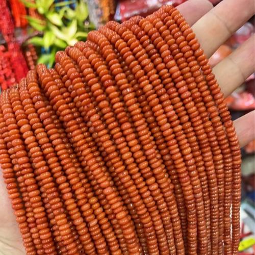 Natürliche Korallen Perlen, Rondell, rote Orange, 3x5mm, Bohrung:ca. 0.5mm, Länge ca. 13 ZollInch, ca. 10SträngeStrang/Menge, ca. 115PCs/Strang, verkauft von Menge