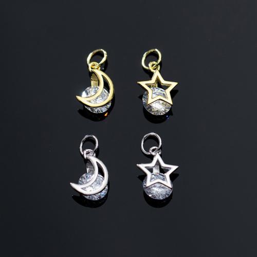 Cubic Zirconia Micro Pave 925 Sterling Silver Pendant Moon and Star DIY & with cubic zirconia Sold By PC