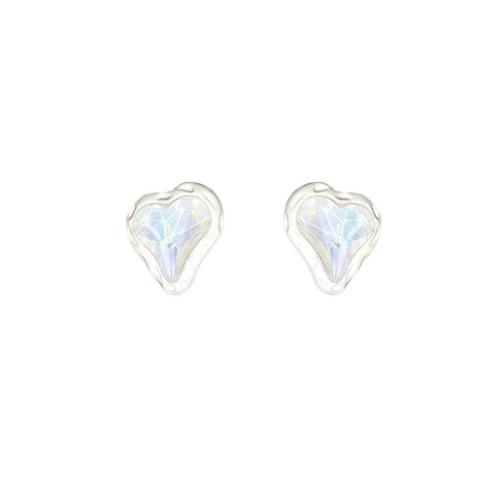 Zinc Alloy Stud Earring with Glass Heart fashion jewelry & for woman Sold By Pair