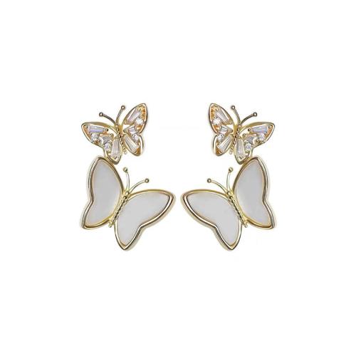 Zinc Alloy Stud Earring Butterfly fashion jewelry & for woman & with rhinestone golden Sold By Pair