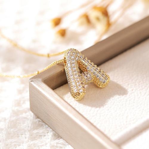 Cubic Zircon Micro Pave Brass Necklace with 5cm extender chain Alphabet Letter fashion jewelry & micro pave cubic zirconia & for woman Length Approx 45 cm Sold By PC