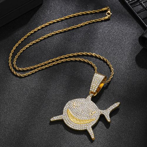 Zinc Alloy Jewelry Necklace Shark fashion jewelry & Unisex & with rhinestone Sold By PC