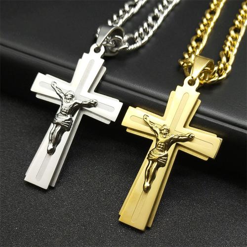 Stainless Steel Jewelry Necklace, 304 Stainless Steel, Cross, fashion jewelry & Unisex & different styles for choice, more colors for choice, 60x40mm, Length:Approx 60 cm, Sold By PC