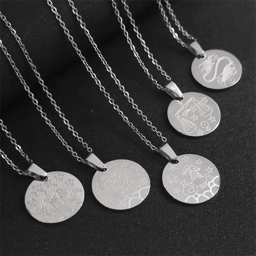 Stainless Steel Jewelry Necklace, 304 Stainless Steel, Round, Zodiac symbols jewelry & Unisex & different designs for choice, more colors for choice, 20x20mm, Length:Approx 50 cm, Sold By PC