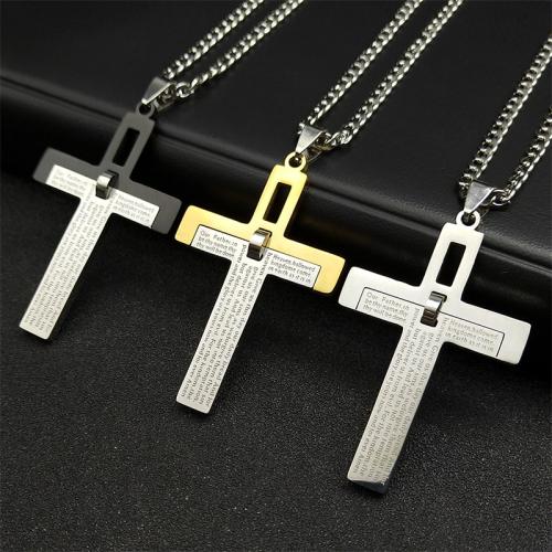 Stainless Steel Jewelry Necklace, 304 Stainless Steel, Cross, fashion jewelry & Unisex, more colors for choice, 50x34mm, Length:Approx 60 cm, Sold By PC