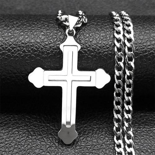 Edelstahl Schmuck Halskette, 304 Edelstahl, Kreuz, Modeschmuck & unisex, keine, 45x32mm, Länge:ca. 60 cm, verkauft von PC
