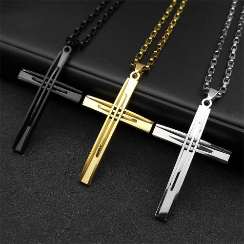Stainless Steel Jewelry Necklace, 304 Stainless Steel, Cross, fashion jewelry & Unisex & different styles for choice, more colors for choice, 55x35mm, Length:Approx 60 cm, Sold By PC