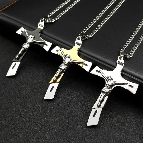Stainless Steel Jewelry Necklace, 304 Stainless Steel, Cross, fashion jewelry & Unisex, more colors for choice, 60x39mm, Length:Approx 60 cm, Sold By PC