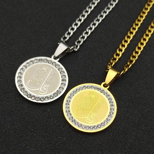 Stainless Steel Jewelry Necklace 304 Stainless Steel Round fashion jewelry & Unisex & with rhinestone Length Approx 60 cm Sold By PC