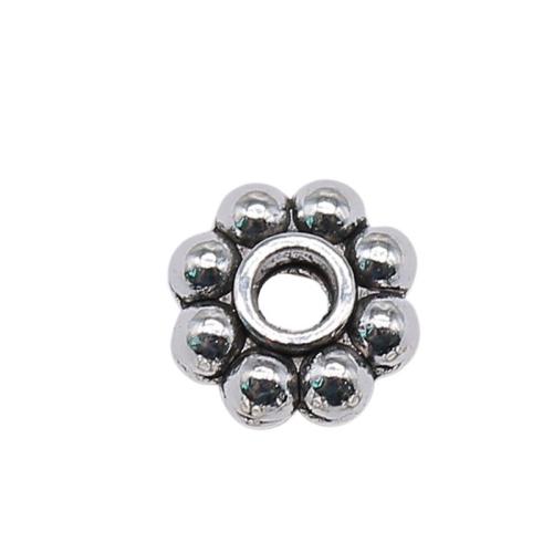 Perles intercalaires en alliage de zinc, fleur, Plaqué de couleur d'argent, DIY, 7x7x2mm, Vendu par PC