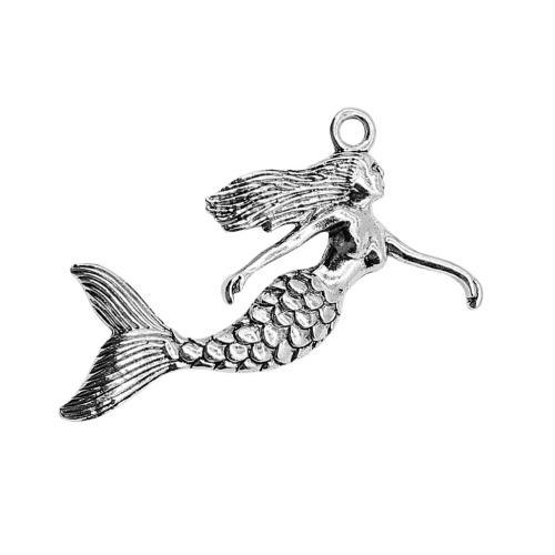 Tibetan Style Pendants, Mermaid, antique silver color plated, DIY, 50x57mm, Sold By PC
