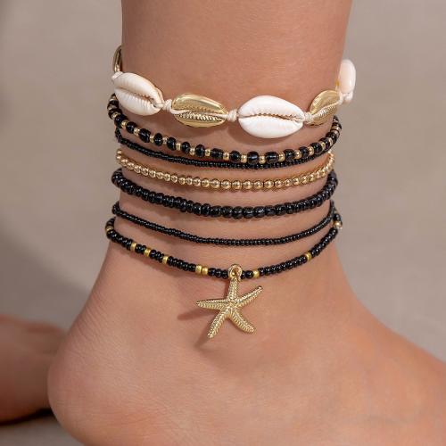 Fashion Jewelry Anklet, Seedbead, with Shell, Star, 7 pieces & Bohemian style & for woman, more colors for choice, Sold By Set