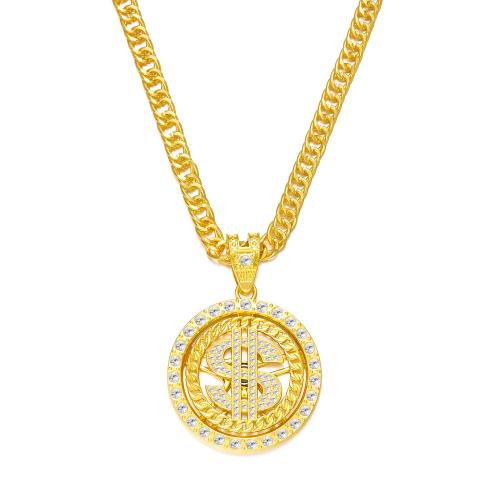 Tibetan Style Jewelry Necklace, Dollar Sign, gold color plated, fashion jewelry & Unisex & with rhinestone, nickel, lead & cadmium free, 60x90mm, Length:80 cm, Sold By PC