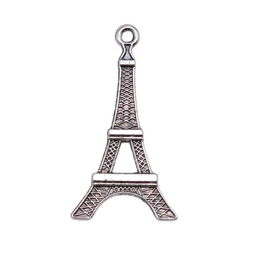 Colgantes de Aleación de Zinc, Torre Eiffel, chapado en color de plata antigua, Bricolaje, 35x19mm, Vendido por UD
