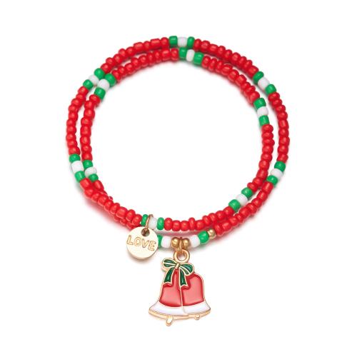 Christmas Holiday Bracelet Seedbead with Zinc Alloy gold color plated Double Layer & Christmas Design & fashion jewelry & for woman & enamel nickel lead & cadmium free Length 18 cm Sold By PC