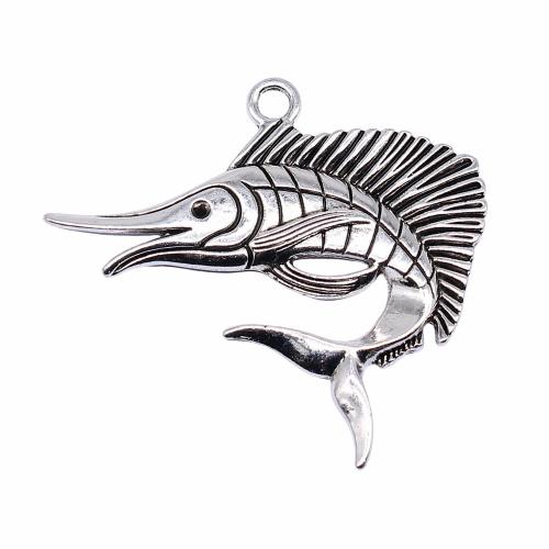 Tibetan Style Animal Pendants, Fish, antique silver color plated, DIY, 55x40mm, Sold By PC