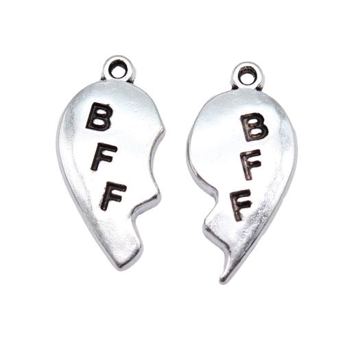 Zinc Alloy Heart Pendants antique silver color plated DIY Sold By Pair