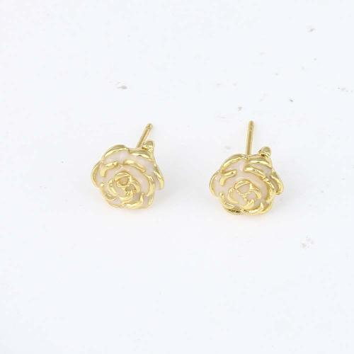 Brass Stud Earring Flower gold color plated for woman & enamel nickel lead & cadmium free Sold By Pair